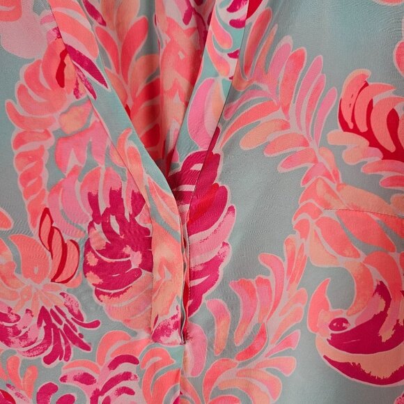 Lilly Pulitzer Stacey Silk Top Blouse Small Long Sleeve Pink Blue - Picture 13 of 14